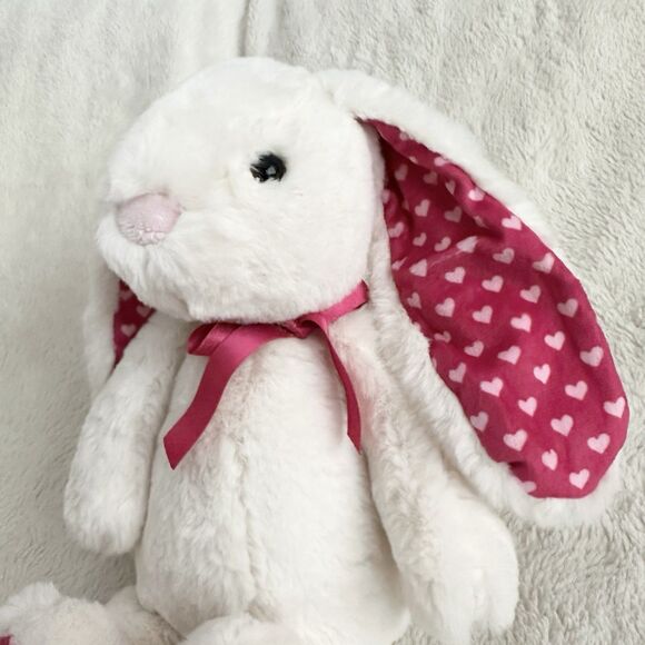 Worlds Softest Plush White Bunny Rabbit Red Heart Pattern Ears Feet 14” Stuffed - Picture 2 of 5
